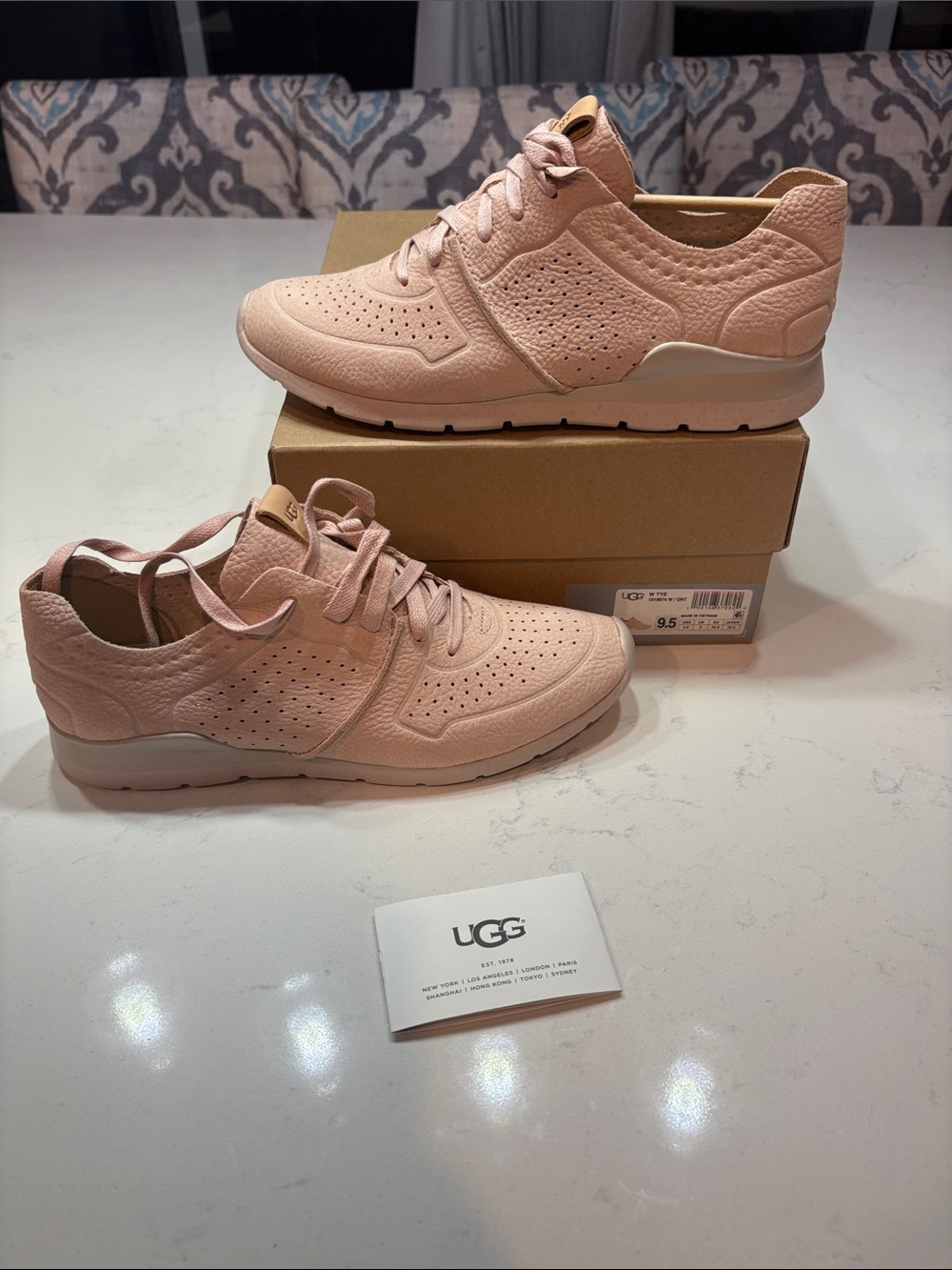 UGG Women's Blush Pink Perforated Leather Lace-Up Sneakers
